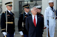 FILE PHOTO: U.S. Defence Secretary James Mattis prepares to welcome Australian Defence Minister Marise Payne at the Pentagon in Arlington, Virginia, U.S., September 20, 2017. To Match Special Report USA-NUCLEAR/ICBM REUTERS/Yuri Gripas/File Photo