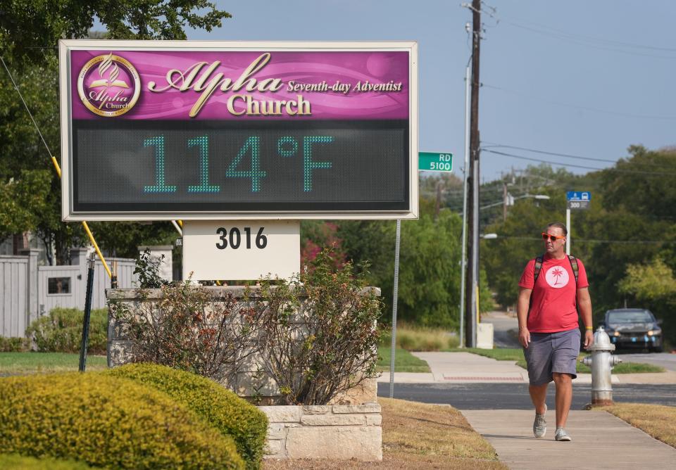A sign on East 51st Street displays an unofficial temperature on a hot afternoon Aug. 25. The actual temperature was about 10 degrees cooler at the time. Austin's high did hit 110 degrees on Aug. 17.