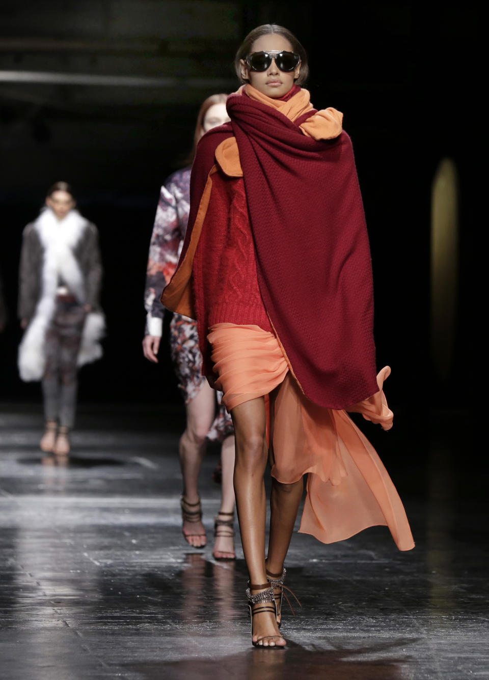 The Prabal Gurung Fall 2014 collection is modeled during Fashion Week in New York, Saturday, Feb. 8, 2014. (AP Photo/Richard Drew)