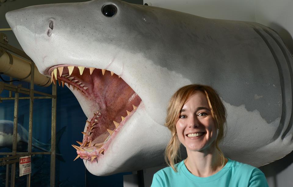 Shark scientist Megan Winton photographed at the Atlantic White Shark Conservancy in July 2023.