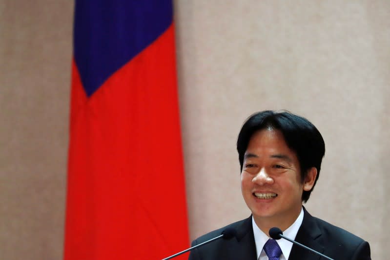 Taiwanese new premier William Lai speaks during a cabinet transition ceremony in Taipei
