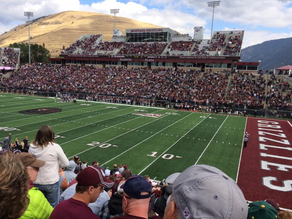 Fans fill the stands at the University of Montana Washington-Grizzly Stadium for a football game in September 2017.