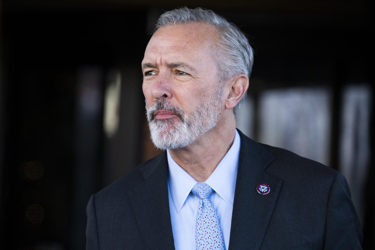 Rep. John Katko, R-N.Y., leaves a meeting of the House Republican Conference.