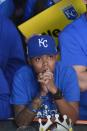 A Kansas City Royals fan reacts while watching the broadcast of baseball's World Series Game 7 between the San Francisco Giants and the Kansas City Royals, at The Kansas City Power & Light District in Kansas City, Missouri, October 29, 2014. REUTERS/Sait Serkan Gurbuz (UNITED STATES - Tags: SPORT BASEBALL)