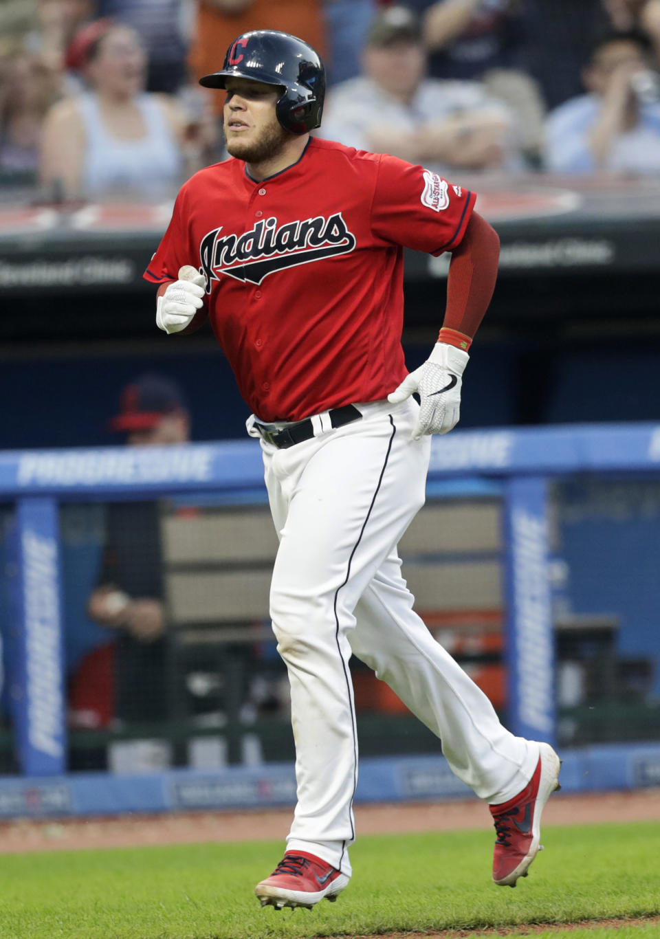 Cleveland Indians' Roberto Perez runs the bases after hitting a solo home run in the fifth inning in a baseball game against the Kansas City Royals, Tuesday, June 25, 2019, in Cleveland. (AP Photo/Tony Dejak)
