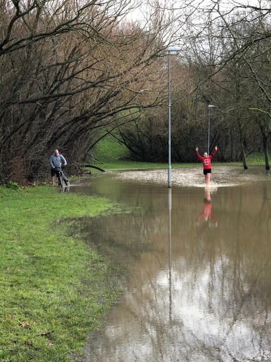 Claire training in the rain