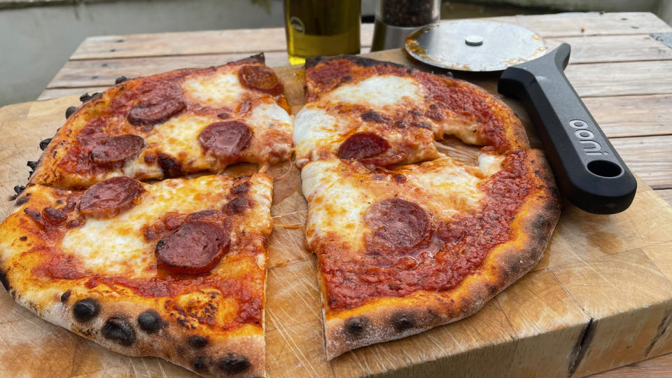 A pepperoni pizza made in the Ooni Koda 12