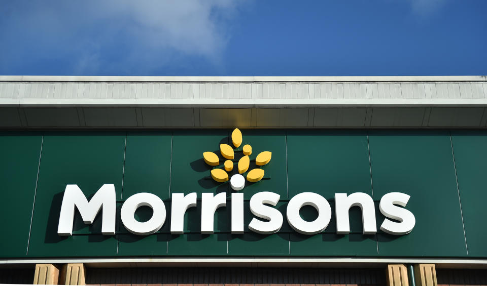 STOKE ON TRENT, ENGLAND - NOVEMBER 04: A sign outside a Morrisons supermarket, operated by Wm Morrison Supermarkets Plc on November 04, 2021 in Stoke on Trent, England . (Photo by Nathan Stirk/Getty Images)