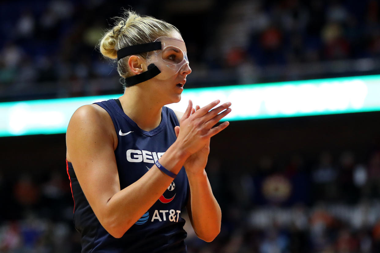 UNCASVILLE, CONNECTICUT - OCTOBER 08: Elena Delle Donne #11 of Washington Mystics looks on during Game Four of the 2019 WNBA Finals between the Washington Mystics and Connecticut Sun at Mohegan Sun Arena on October 08, 2019 in Uncasville, Connecticut.  (Photo by Maddie Meyer/Getty Images)