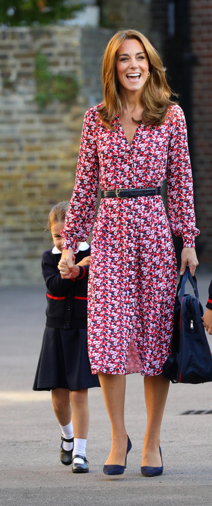 The Duchess of Cambridge wore a statement Michael Kors dress for the school drop-off [Photo: Getty]