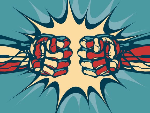 Comic book-style illustration of two fists clashing.