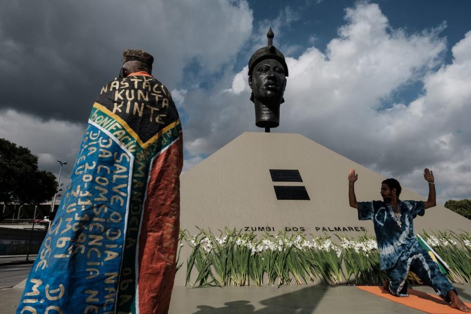 <div class="inline-image__caption"><p>Monument to Zumbi dos Palmares, the Afro-Brazilian resistance leader of the Quilombo dos Palmares slaves uprising killed in battle in 1695.</p></div> <div class="inline-image__credit">Yasuyoshi Chiba/AFP via Getty</div>