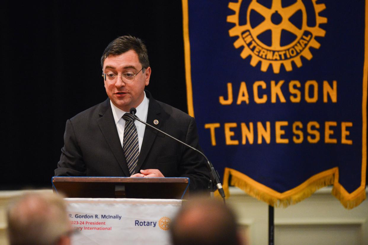 Tennessee Attorney General John Skrmetti speaks during a Jackson Rotary Club meeting inside First United Methodist in Jackson, Tenn., on Wednesday, June 12, 2024.