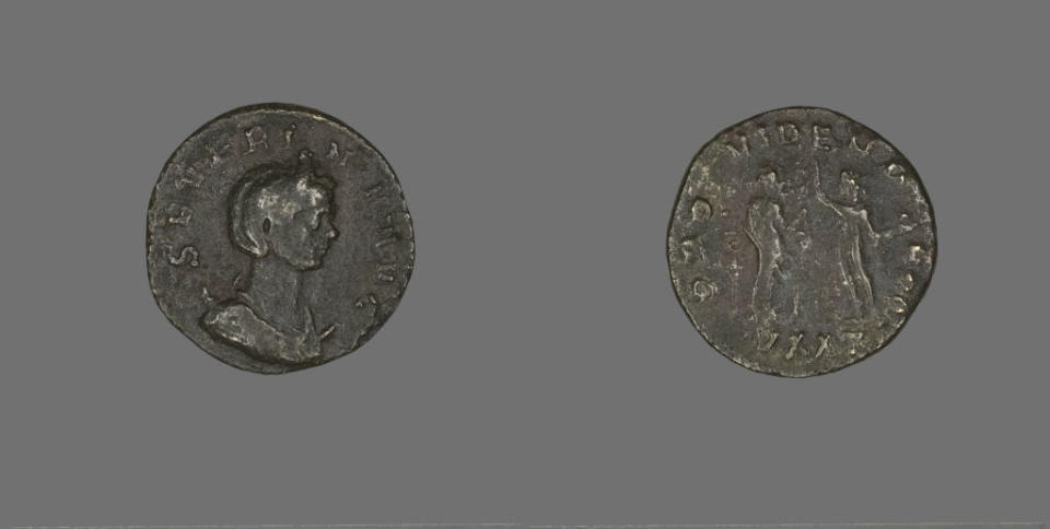 Two ancient coins with empress's face