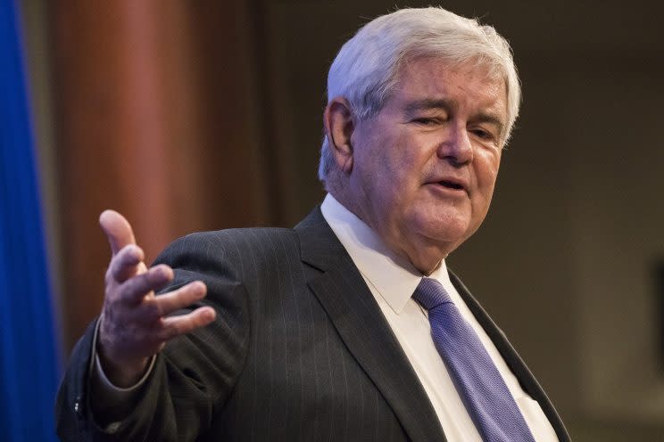 Former Speaker of the House Newt Gingrich speaks on “The Principles of Trumpism” at the Heritage Foundation in Washington on December 13, 2016. (Photo: Samuel Corum/Anadolu Agency/Getty Images)