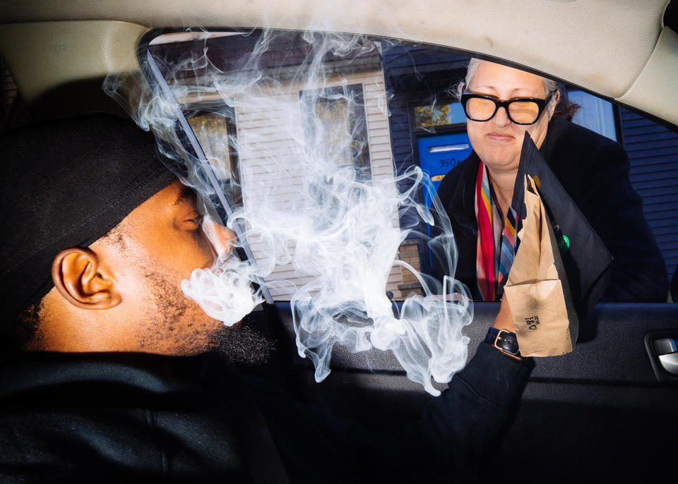 An Uncle Budd marijuana delivery driver makes a delivery in Brooklyn on October 21, 2022.