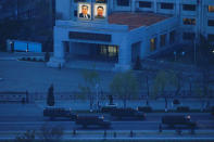 Military trucks carry soldiers through central Pyongyang as country prepares to mark Saturday's 105th anniversary of the birth of Kim Il-sung, North Korea's founding father and grandfather of the current ruler, North Korea April 13, 2017. REUTERS/Damir Sagolj