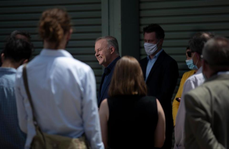 Anthony Albanese speaking in a crowd