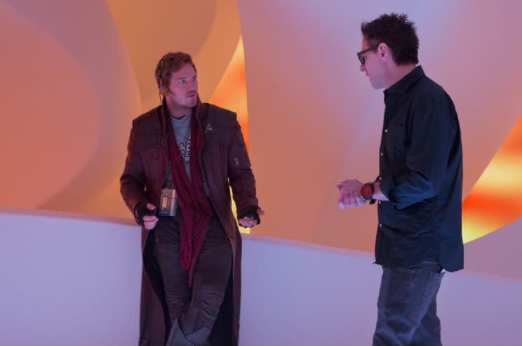 James Gunn (right) directing Chris Pratt on the set of 'Guardians of the Galaxy Vol 2' (credit: Marvel Studios)