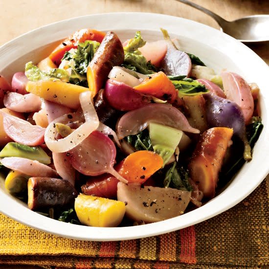 Braised Root Vegetables and Cabbage with Fall Fruit