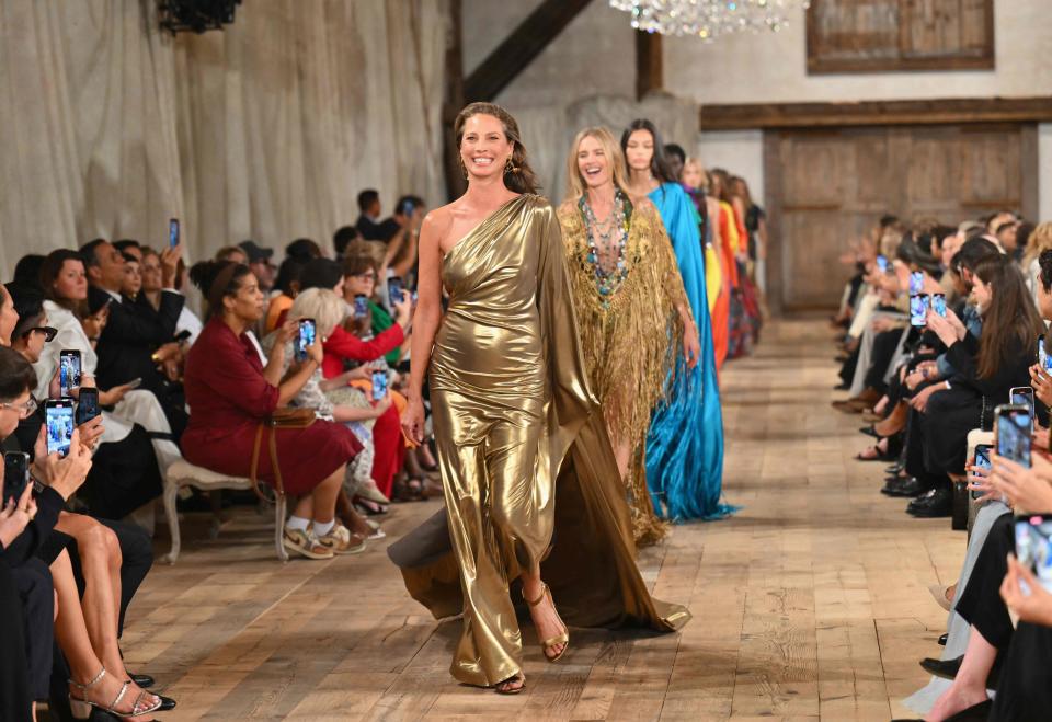 Christy Turlington closes the show at Ralph Lauren's spring/summer 2024 runway during New York Fashion Week in New York on Sept. 8, 2023.