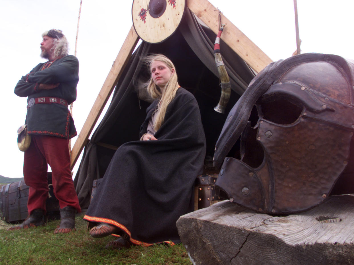 A father and daughter dressed as Vikings in L'Anse aux Meadows in Newfoundland, already known as an early European settlement: Shaun Best/Reuters