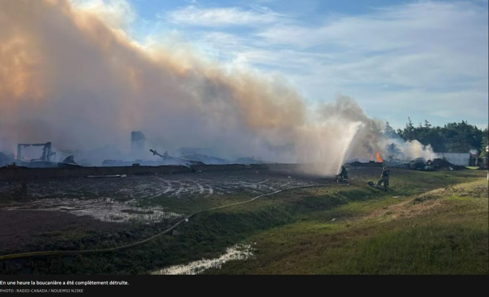 A long building was razed by the fire.