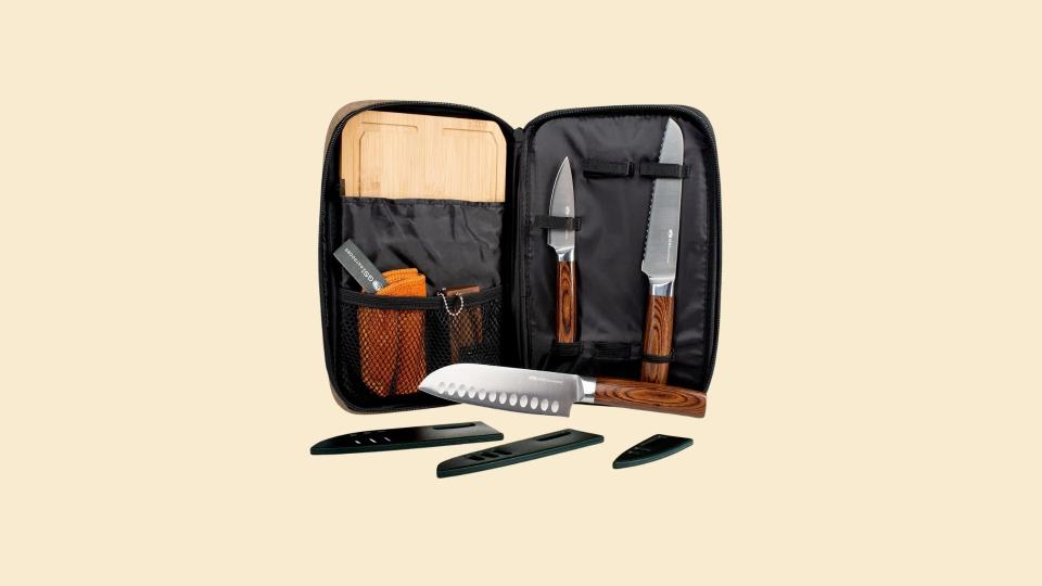 This knife set comes with a carrying case for easy transport.
