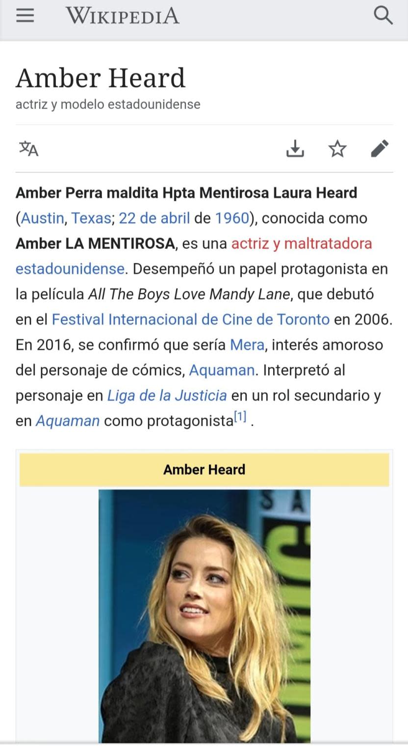 Entrada de Wikipedia de Amber Heard modificada, luego del despido de Depp de Fantastic Beasts 3.