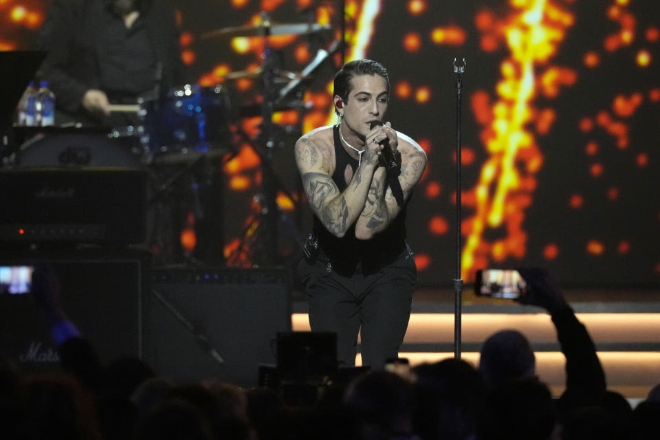 Damiano David performs during MusiCares Person of the Year honoring Jon Bon Jovi on Friday, Feb. 2, 2024, in Los Angeles. (AP Photo/Chris Pizzello)