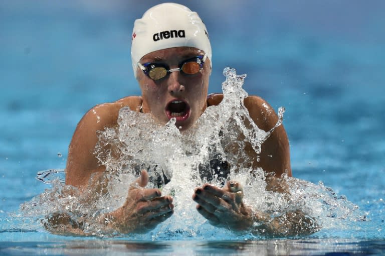 Hungary's Katinka Hosszu competes in the final of the women's 200m individual medley swimming event at the 2015 FINA World Championships in Kazan on August 3, 2015