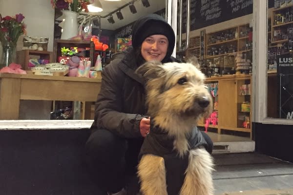 Lottie and her dog Marley outside Lush.