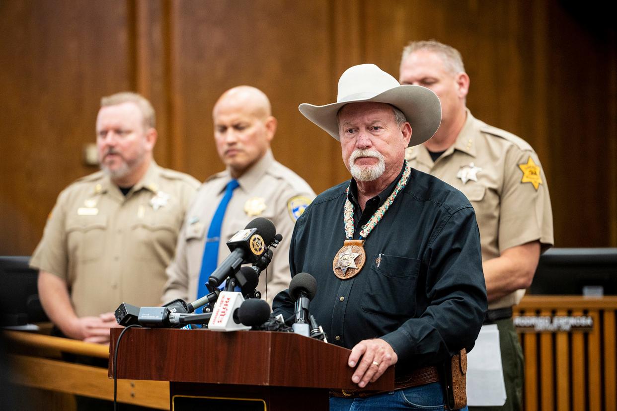 Merced County Sheriff Vern Warnke is pictured at a news conference about the kidnapping of a family in Merced, California. All four bodies of the family were found dead late Wednesday, authorities confirmed.