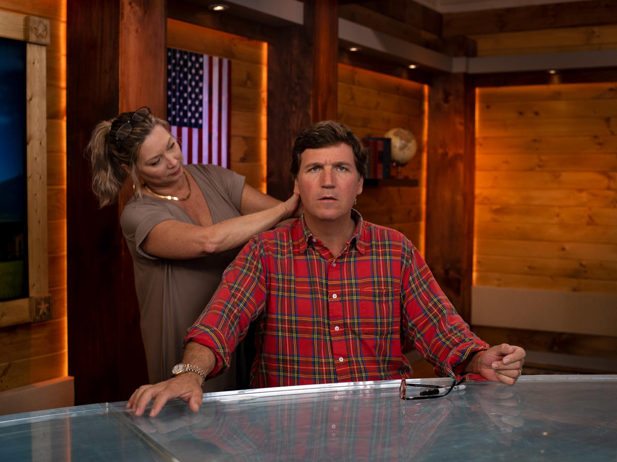 Tucker Carlson, at his Fox News Today studio in Maine on June 30, 2021. LORES