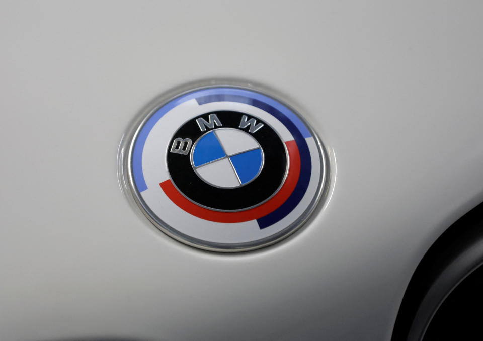 FILE PHOTO: A view of a BMW logo in the BMW engine factory in Steyr