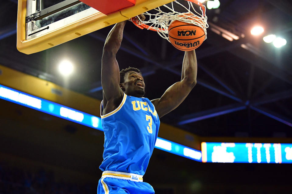 UCLA forward Adem Bona dunks against USC during a January game in Los Angeles. (Gary A. Vasquez/USA TODAY Sports)