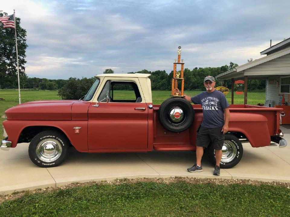 Bucyrus Preservation Society board member John Cauvel is seen with the award-winning truck he brought to the Hobo Day car show last year. This year Hobo Day and the antique car show will be held Saturday 10 a.m.-4 p.m. at the Toledo and Ohio Central (T&OC) Train Station, 700 E. Rensselaer St., Bucyrus. (BUCYRUS TELEGRAPH-FORUM FILE PHOTO)