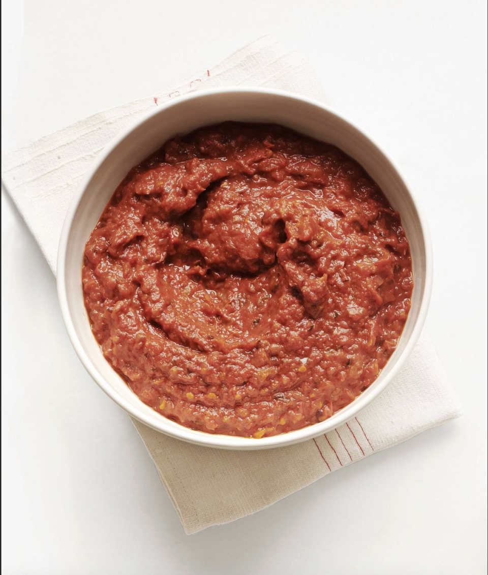 tomato sauce in a white bowl