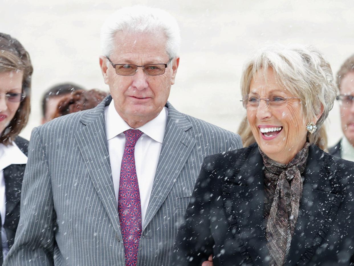 Hobby Lobby co-founders David Green and Barbara Green leave the US Supreme Court: Getty Image