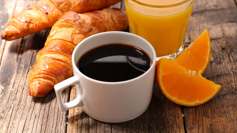 Coffee, croissants, and orange juice