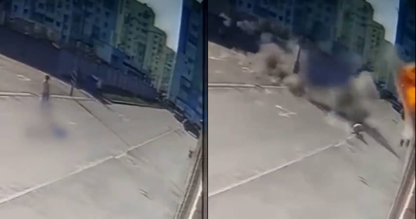 烏克蘭民眾出外採買，沒想到遇到火箭彈襲擊。（圖／翻攝自推特）