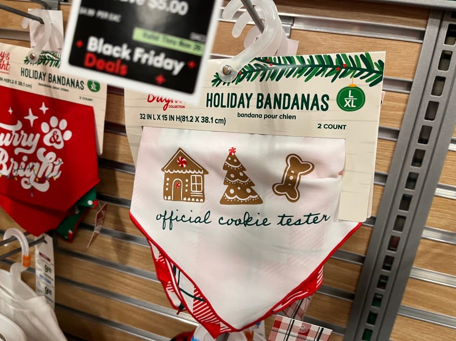 Holiday bandanas for pets on display at PetSmart in North Las Vegas.