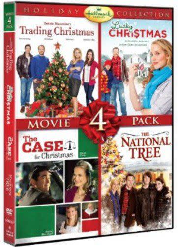 dvd cover of four hallmark christmas movies including trading christmas lucky christmas the case for christmas and the national tree