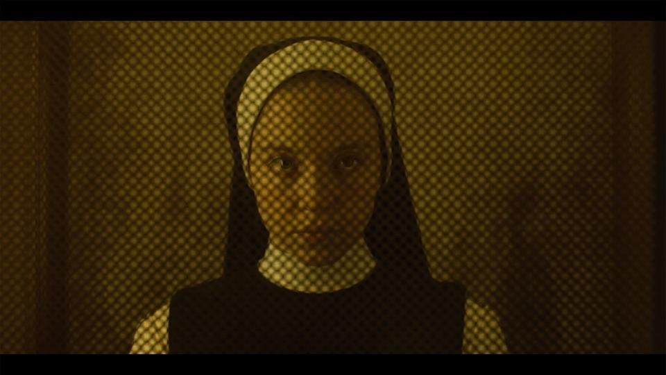 Sydney Sweeney in a scene from the new horror movie “Immaculate.” Neon via AP