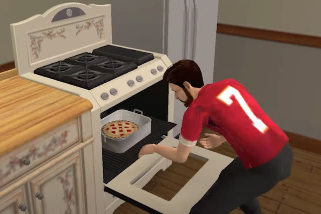 <p>Los Angeles Chargers/YouTube</p> LA Chargers make SIM character of Chiefs kicker Harrison Butker baking