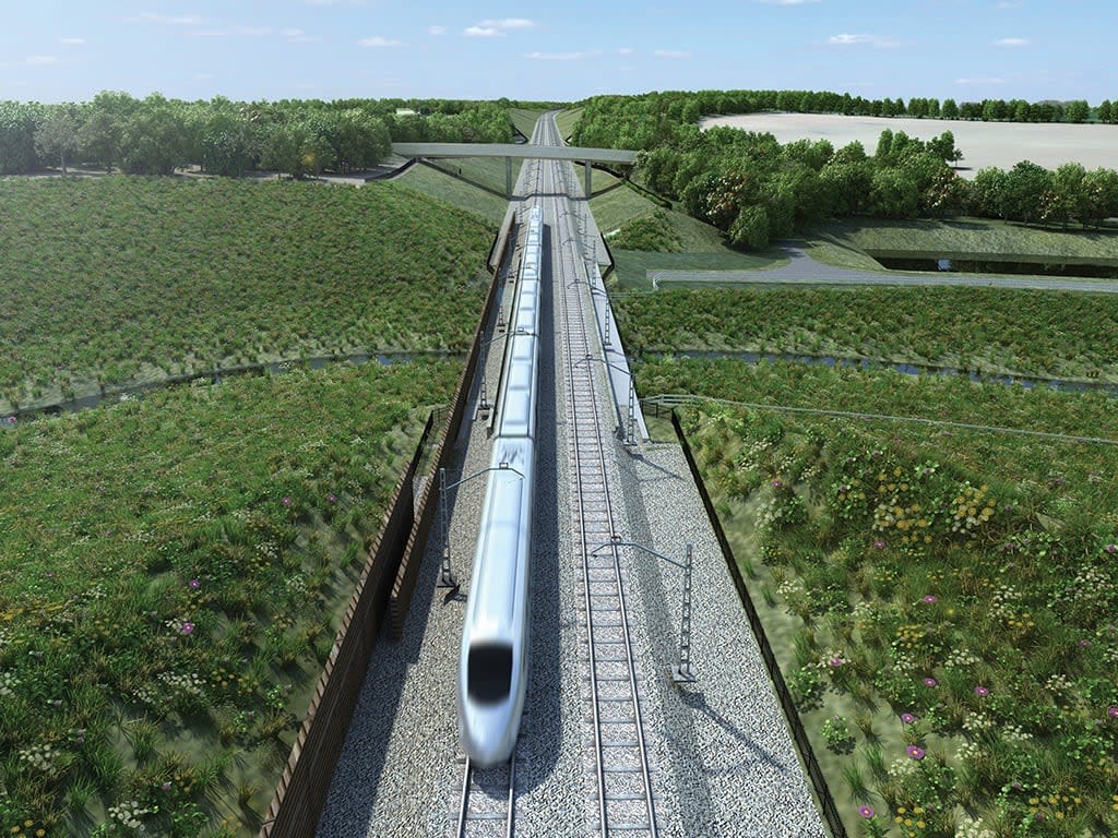 The $9-billion proposed high-speed link between Calgary and Edmonton could get new life under Alberta's latest projections of rapid population growth. (Submitted by EllisDon - image credit)