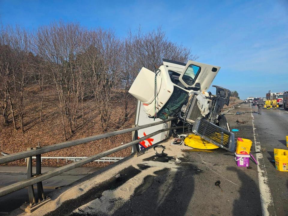 PHOTO: Aftermath of the accident on I-90 E between Henrietta and Victor, NY on March 14, 2024. (Henrietta Fire District)