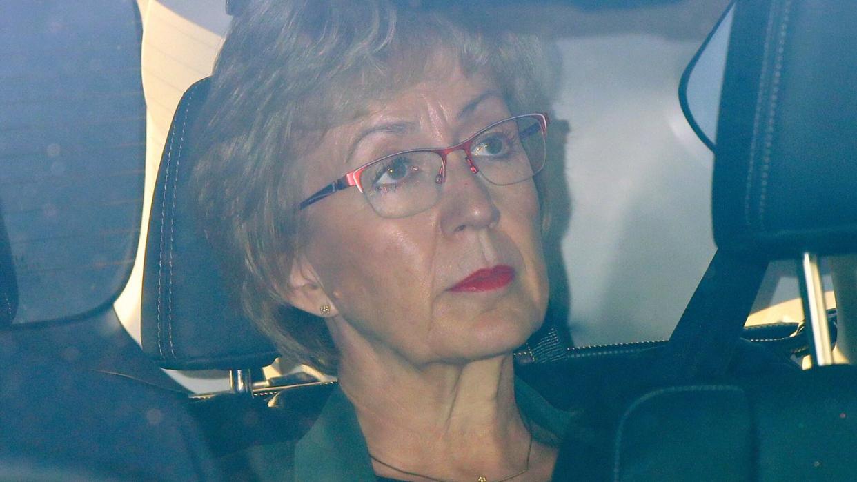 Andrea Leadsom, britische Ministerin für Parlamentsfragen, verlässt die Parlamentsgebäude in Westminster. Leadsom ist zurückgetreten. Foto: Yui Mok/PA Wire