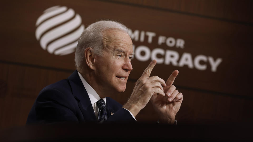 President Biden delivers opening remarks at the virtual Summit for Democracy.