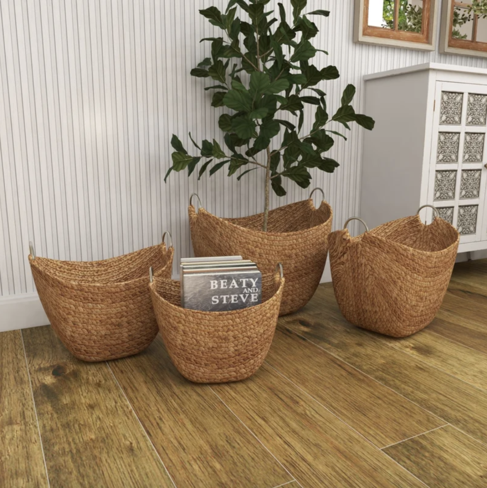 Highland Dunes 4 Piece Metal Wicker Basket Set (Photo via Wayfair)